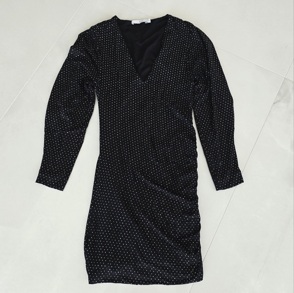 IRO Long-Sleeved Mini Dress - Black With White Jewel-Like Polka Dots - XS - Picture 3 of 6